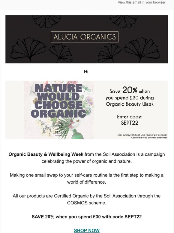 Save 20% during Organic Beauty Week