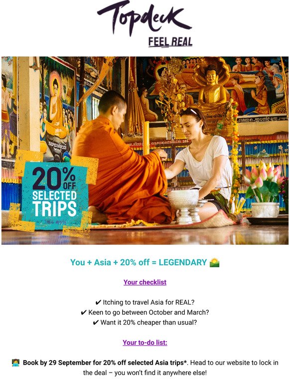 SAVE 20% on Asia adventures!