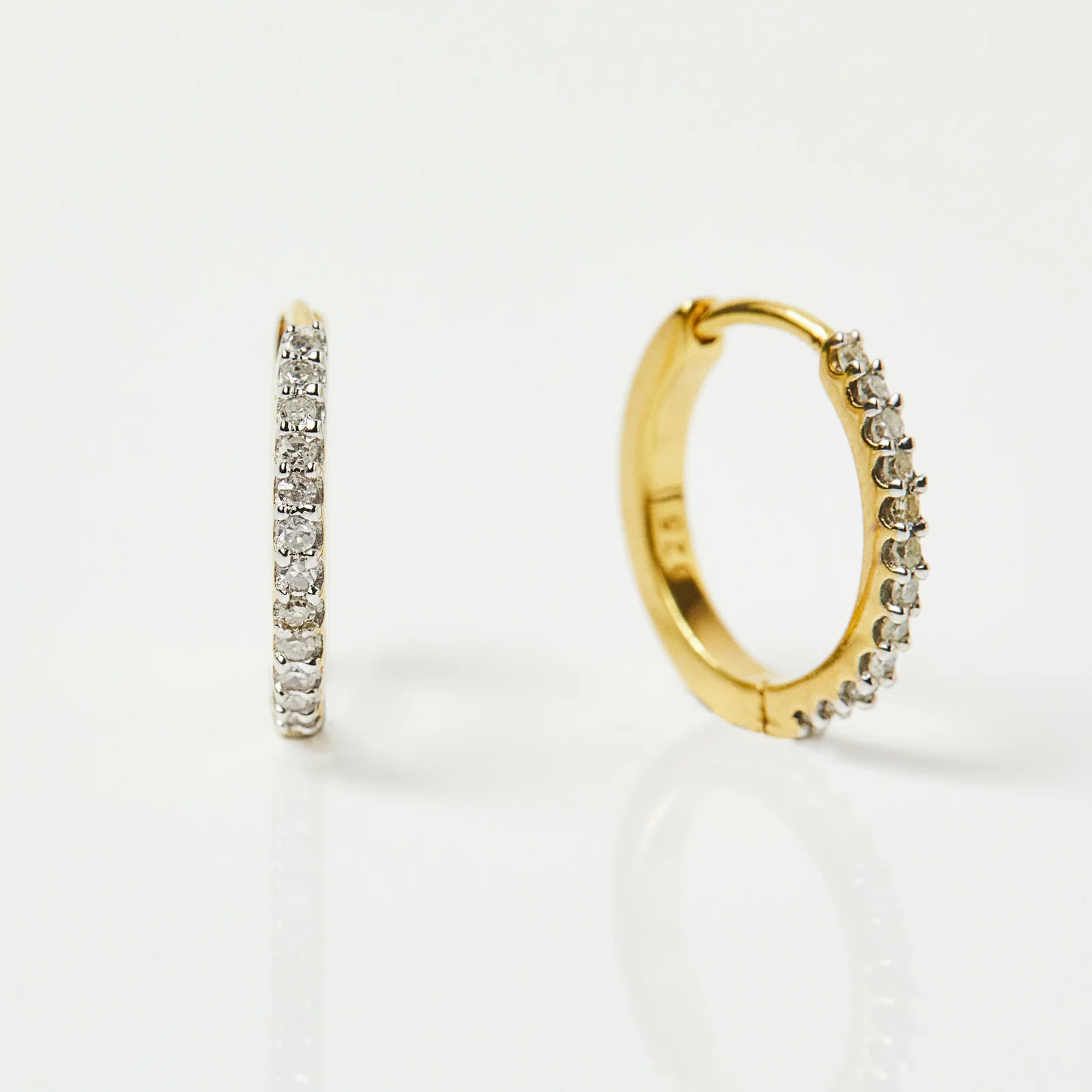 Image of Mini Diamond Hugging Hoops In Gold Vermeil