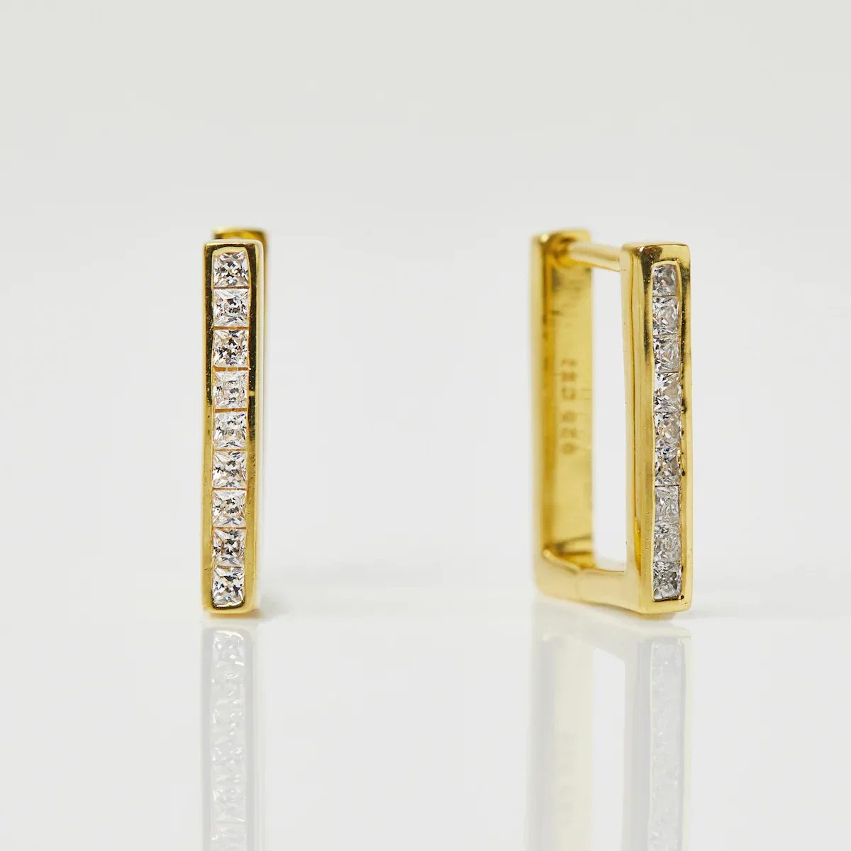Image of Small rectangular square stone hoops In Gold Vermeil