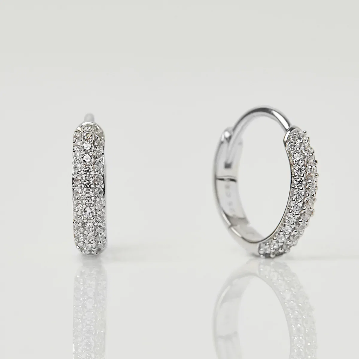 Image of Oval Double Width Pave Hoop In Sterling Silver