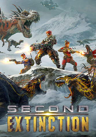 Three heroes fend off a group of menacing dinosaurs.