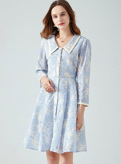 Print Long Sleeve A Line Knee-length Dress