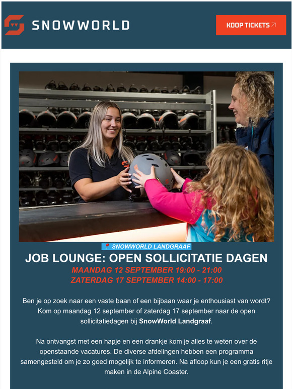 Open sollicitatie dagen bij SnowWorld Landgraaf