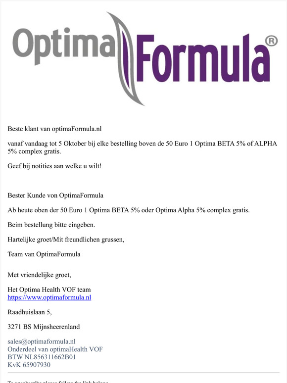 1 gratis BETA of ALPHA boven de 50 Euro