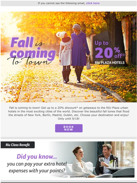 Riu Hotels & resorts This fall 🍂 Choose city with a 20 discount! Milled