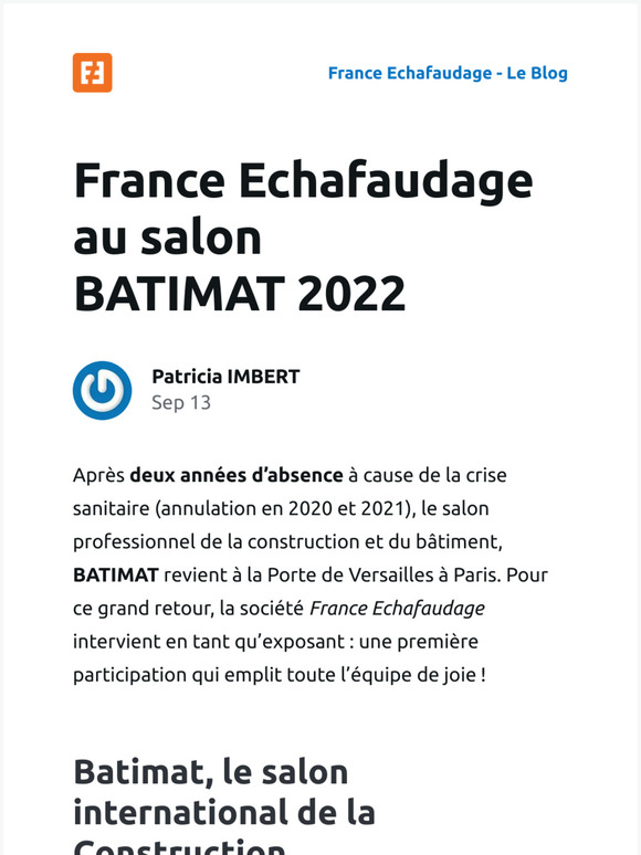 [Nouvel article] France Echafaudage au salon BATIMAT 2022