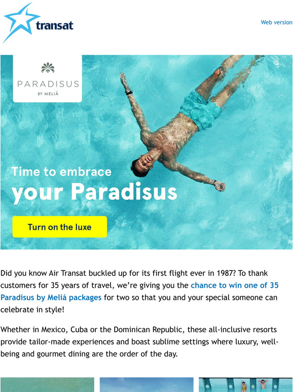 Air Transat Paradisus a luxuryinclusive experience Milled