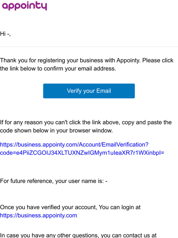 Confirm email and verify your Appointy account