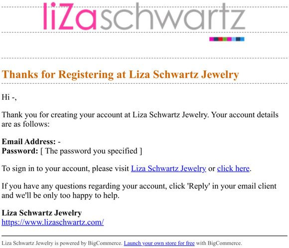 Thanks for Registering at Liza Schwartz Jewelry