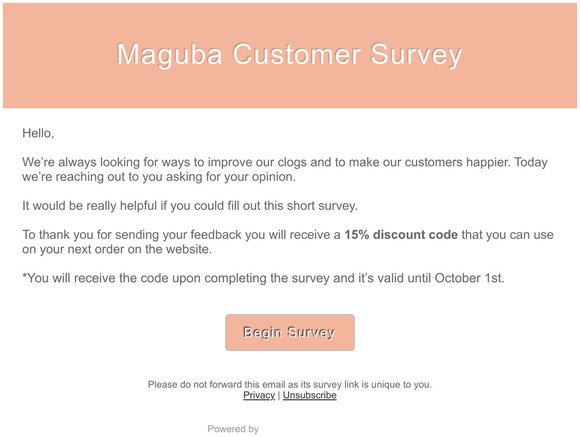 Help us improve and get 15% off