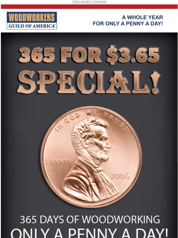 Woodworkers Guild of America 365 Days of Woodworking for ONLY 3.65