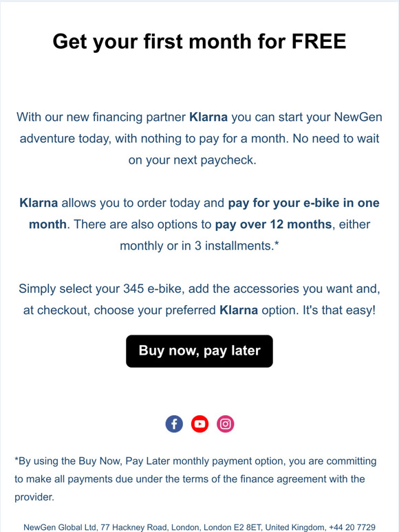 NewGen Bikes Buy Now, Pay Later Klarna available Milled