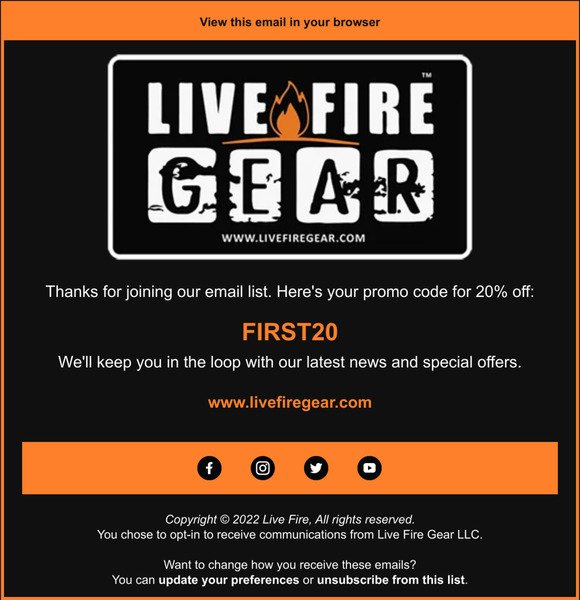 20% off Live Fire Gear Promo Code