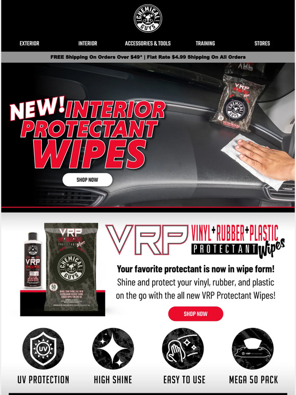 Chemical Guys NEW! VRP Interior Protectant Wipes now available! Milled