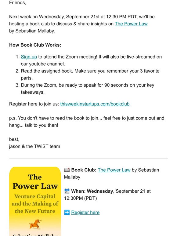 Upcoming: Book Club 📖 The Power Law by Sebastian Mallaby