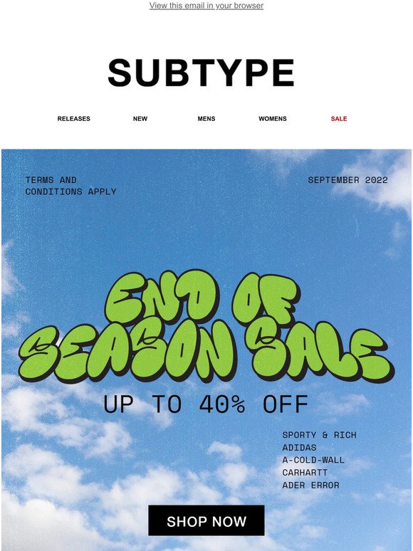 Best sellers up to 40% off on Sale at SUBTYPE
