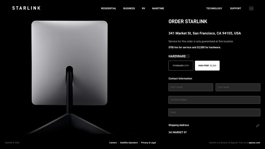 Starlink Now Selling Pricey High-Performance Dish to Residential Users