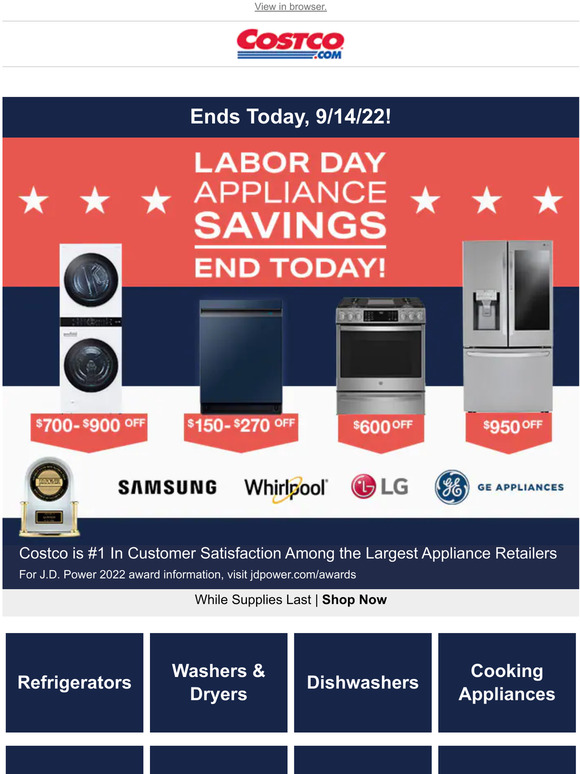 Costco Labor Day Appliance Deals End TONIGHT + Hot Buys Savings