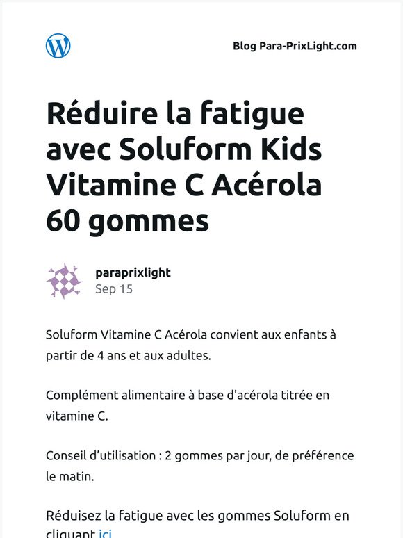 [Nouvel article] Réduire la fatigue avec Soluform Kids Vitamine C Acérola 60 gommes