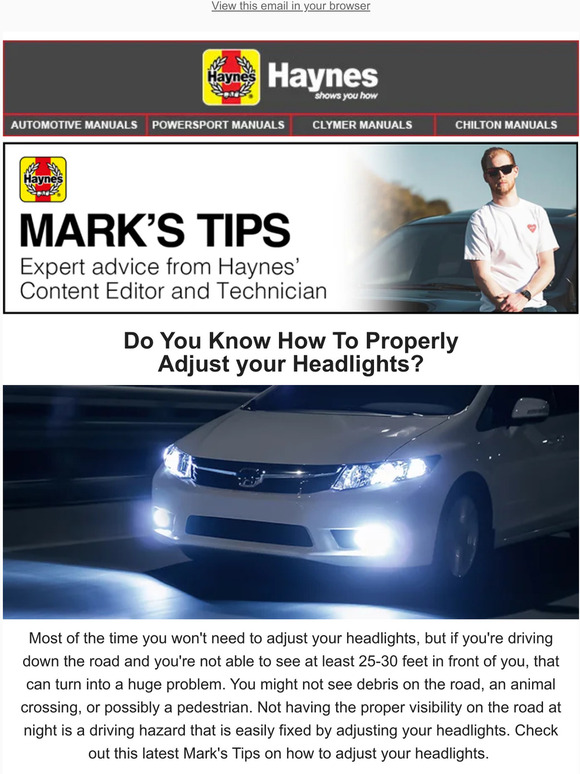 Haynes Referral Programme 🔆Mark's Tips How to adjust your headlights