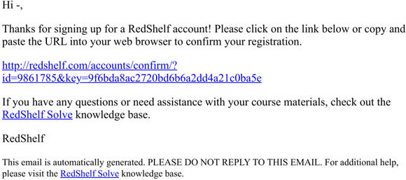 Confirm your RedShelf Registration