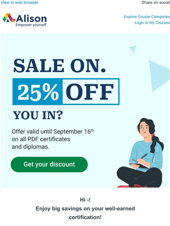 Alison Email Newsletters Shop Sales, Discounts, and Coupon Codes