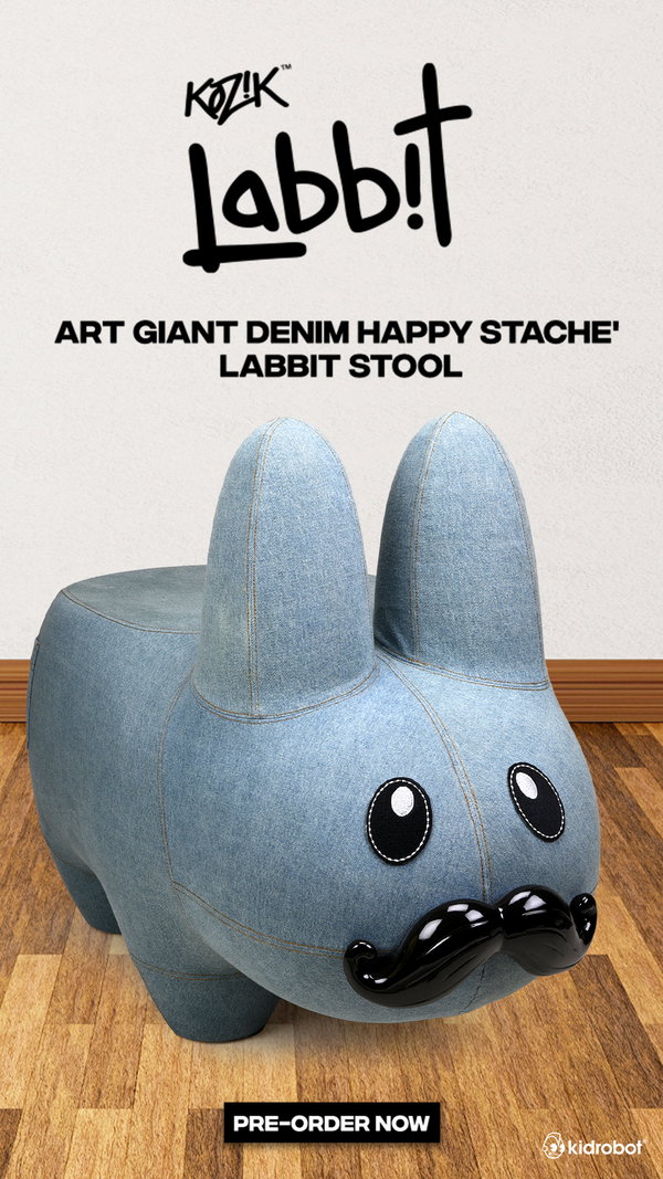 ART GIANT DENIM HAPPY STACHE' LABBIT STOOL BY FRANK KOZIK (PRE-ORDER)