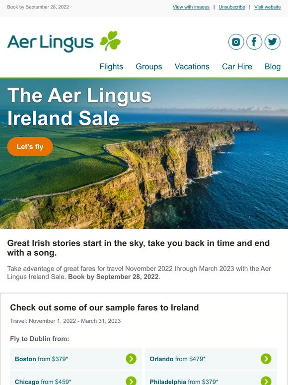 The Aer Lingus Ireland Sale - fares from $379*