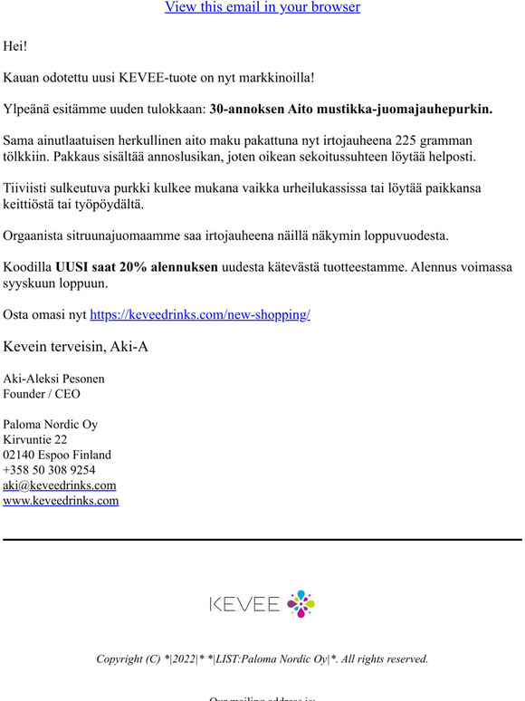 Uusi KEVEE-tuote markkinoilla!