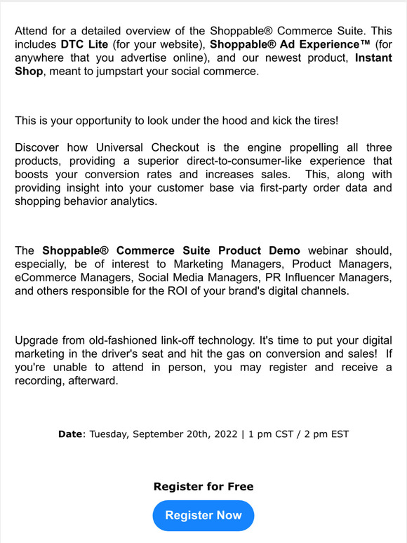 --Rev Up Your eCommerce!  Live Demo of Shoppable® Products!