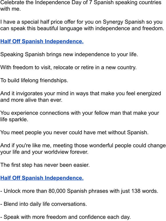 Half off Spanish Independence
