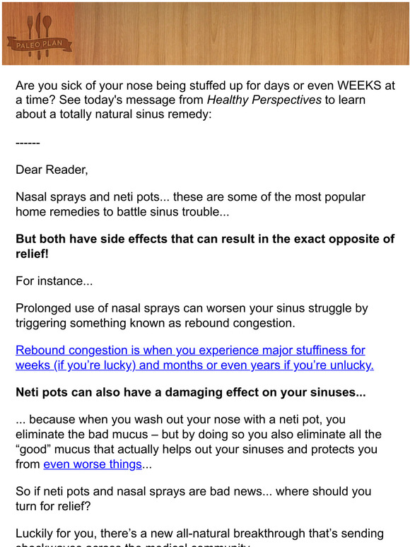 PaleoPlan Stop using nasal sprays and neti pots use THIS instead