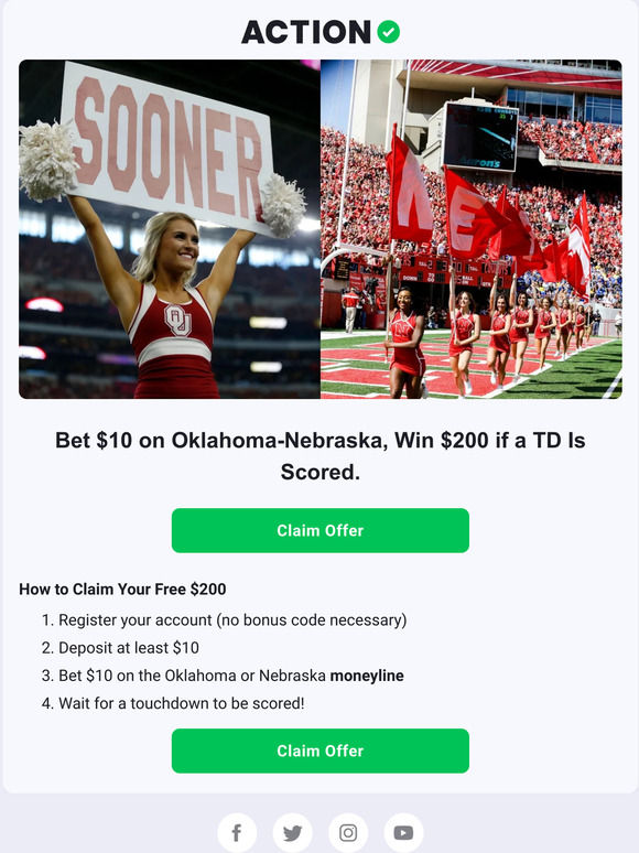 The Action Network Win 200 if Oklahoma or Nebraska Scores a TD! Milled