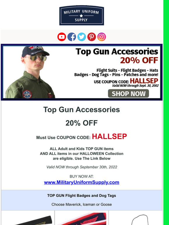 20% OFF Top Gun Movie Gear - Adults and Kids - LIMITED TIME ONLY