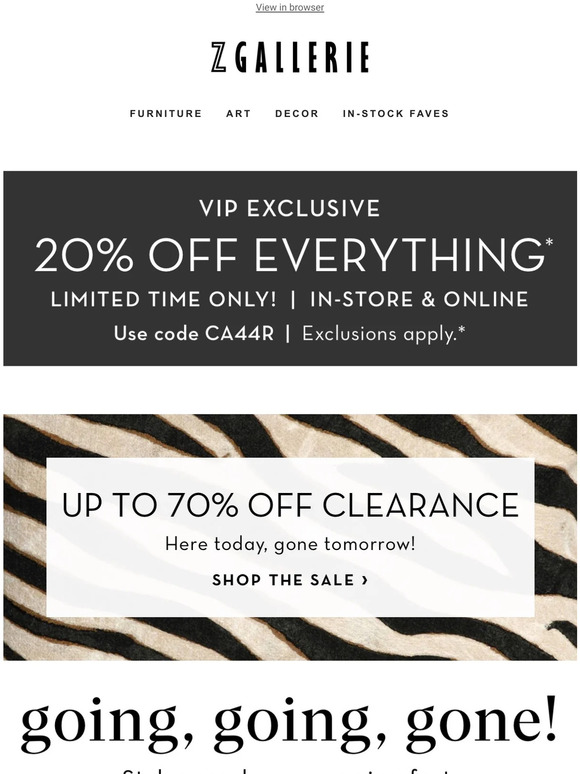 Z GALLERIE Hey VIP, Your Code Gives You Greater Savings! Milled