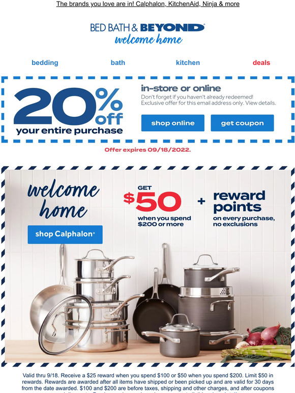 bedbathandbeyond Get 50 in rewards + use your 20 off COUPON Milled