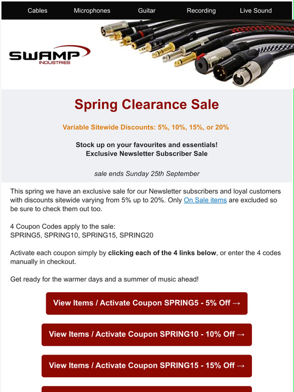 Spring Sitewide Clearance Sale 🔥 Min 5% - Max 20% Off 🎶 🎸 🎙️ Next 7 Days Only!