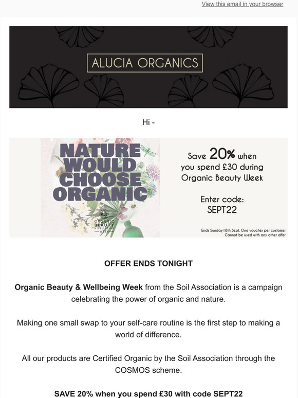 Save 20% during Organic Beauty Week - ENDS TONIGHT