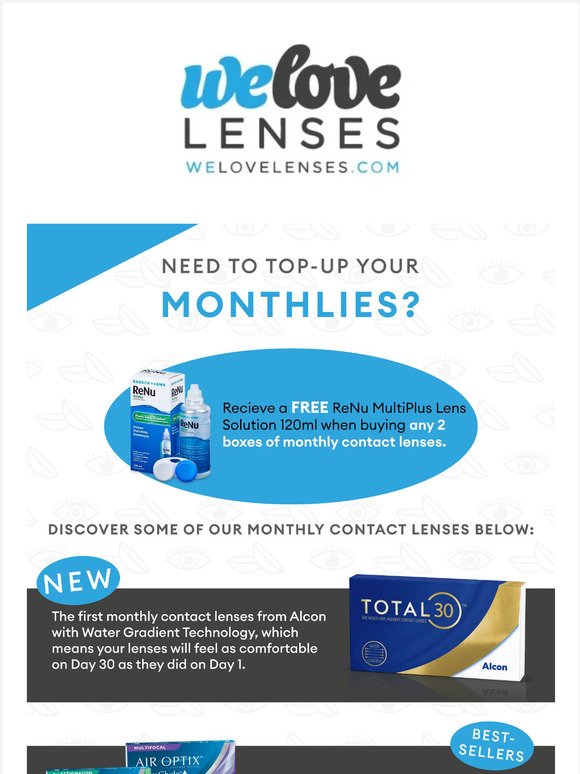 End of Summer Deal! 🌞🌊 Free Lens Solution when buying Monthly Contact Lenses! 👀
