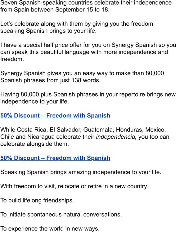 50% discount - Freedom with Spanish