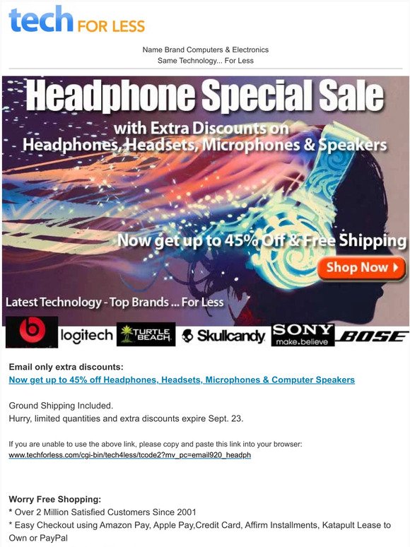 — -Email Only Overstock Sale: up to 45% off Headphones