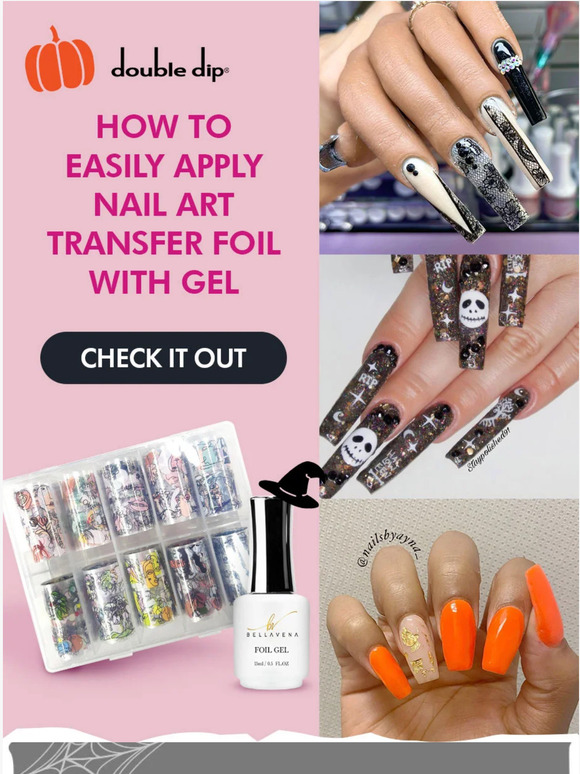 Double Dip Nails 🎃💅 How To Apply Nail Art Transfer Foil With Gel