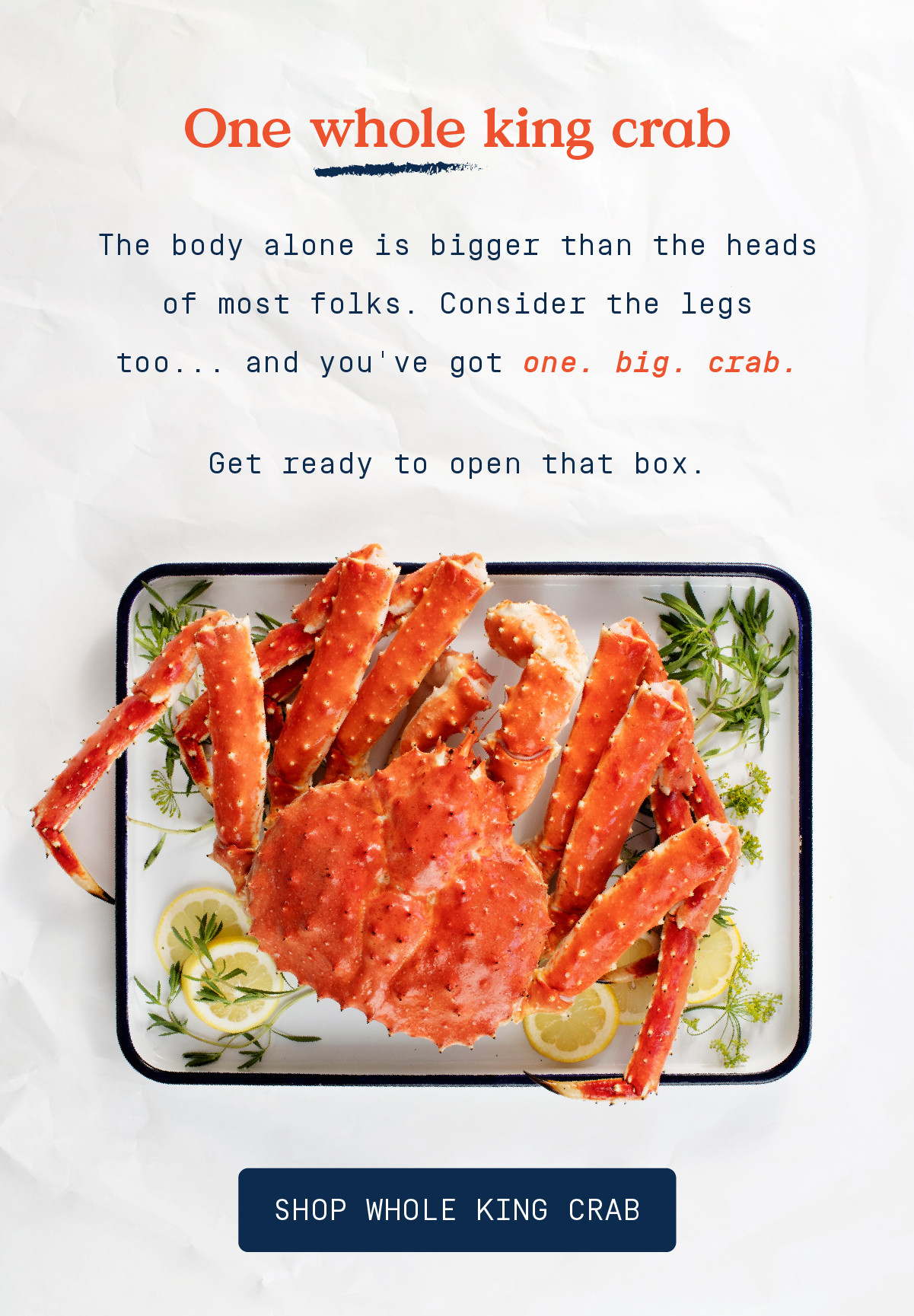 Alaskan King Crab Co. Experience a WHOLE KING CRAB Milled