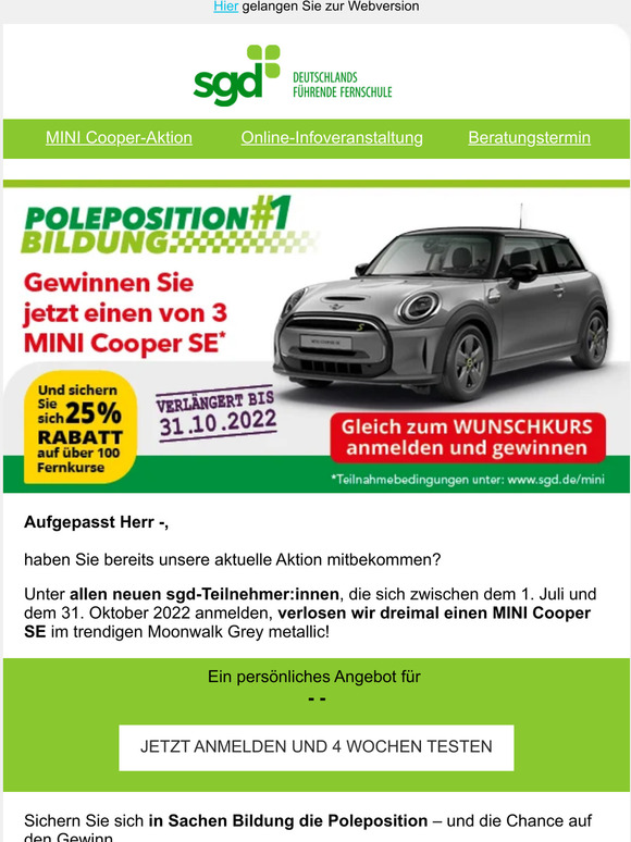 Herr —, Fernkurs starten und Auto gewinnen!
