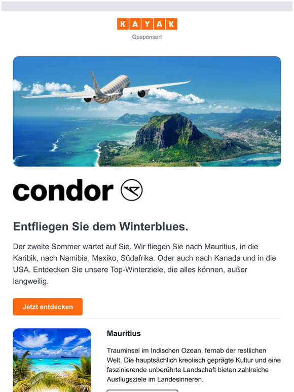 Condor Flüge buchen - Zeigen Sie dem Winter, wo es langgeht