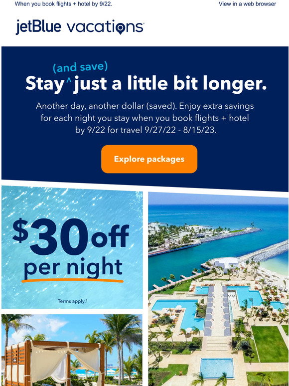 JetBlue: Stay more. Save more. $30 off per night! | Milled