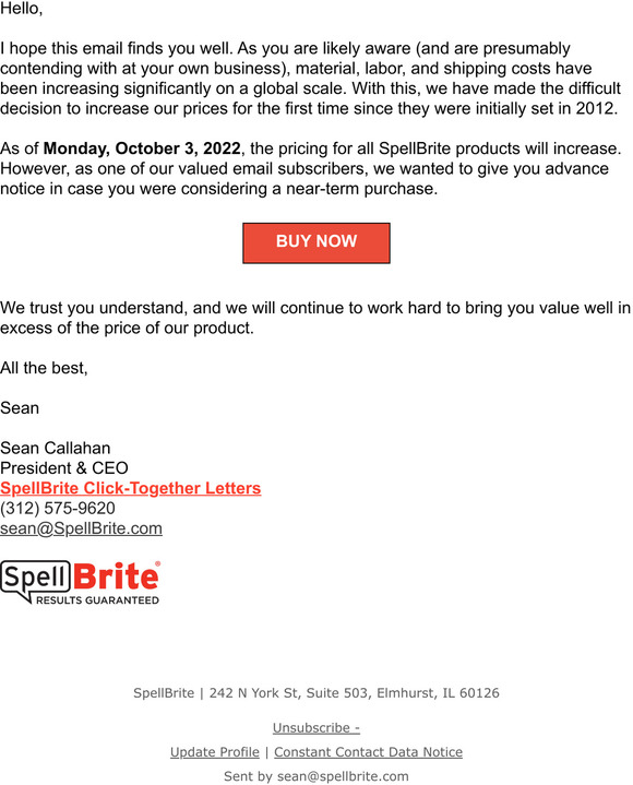 SpellBrite Prices Increasing October 3rd