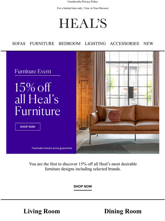 15 off all Heal’s furniture Milled