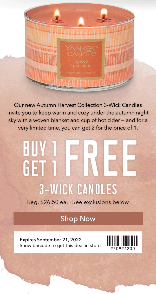 Yankee Candle Company Hurry — this BOGO 3Wick Candle deal ends today
